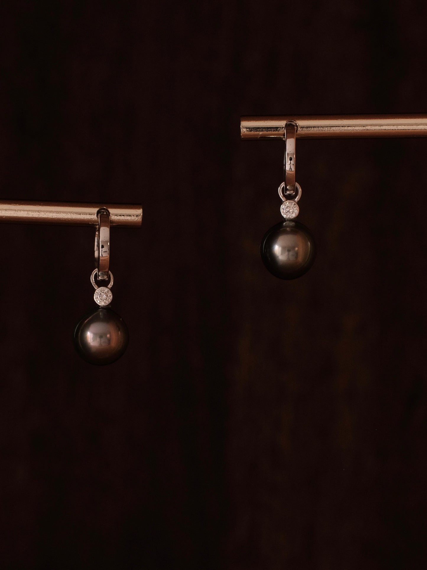 Huggie hoops with Tahiti pearl & diamond pendant